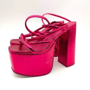 Cult Gaia Hyte Leather Platform Sandals Womens Metallic Hot Pink Sz US8.5 EU38.5